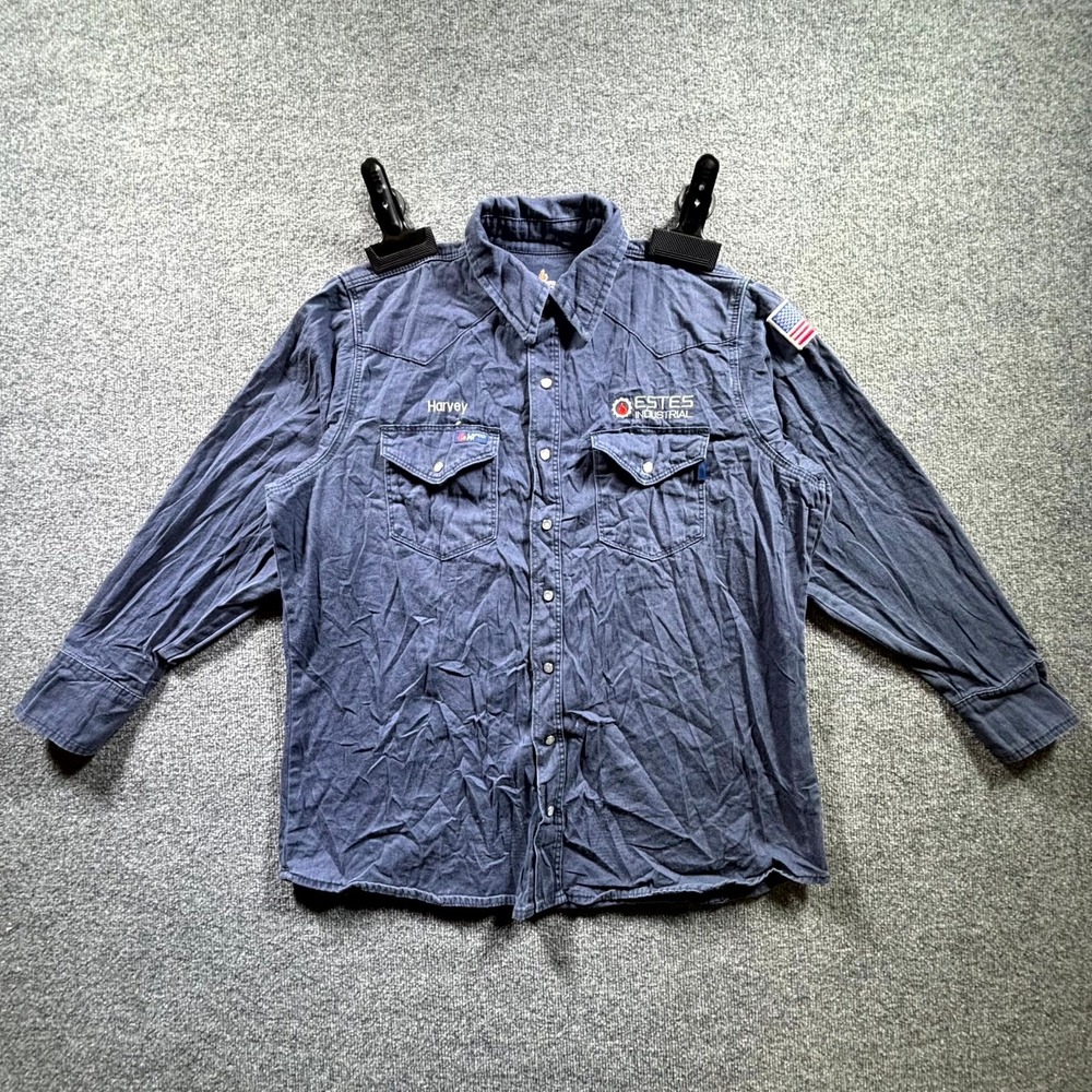 Lapco FR Harvey Work Shirt Mens Large Navy Blue Glenwood Street Estes Industrial